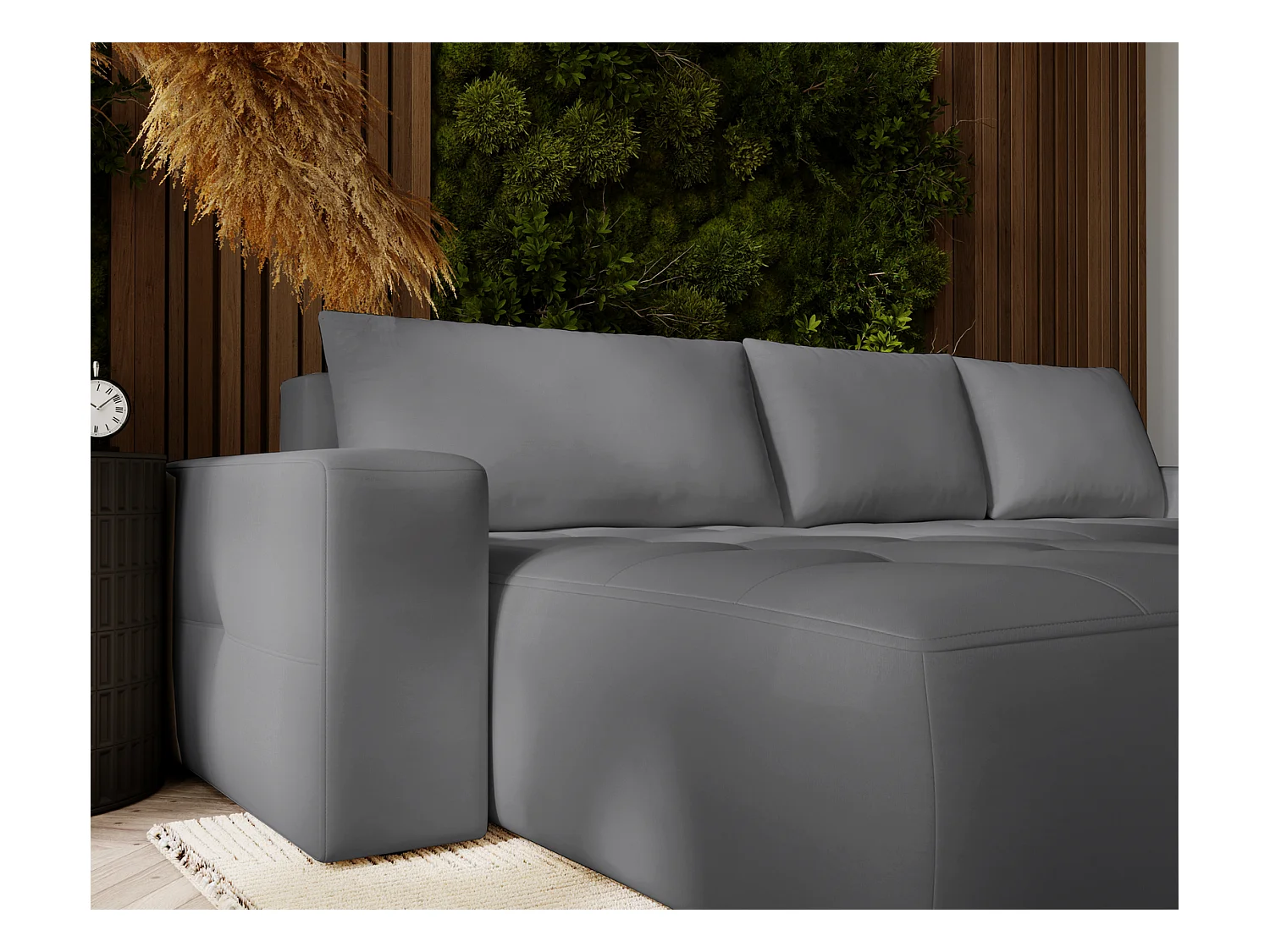 Emporius Nevada Canapé d'angle avec Rangement, Convertible - Tissu Velours, Canapé d'angle 250 cm, 4 Places - Gauche, Gris (Trinity 15)