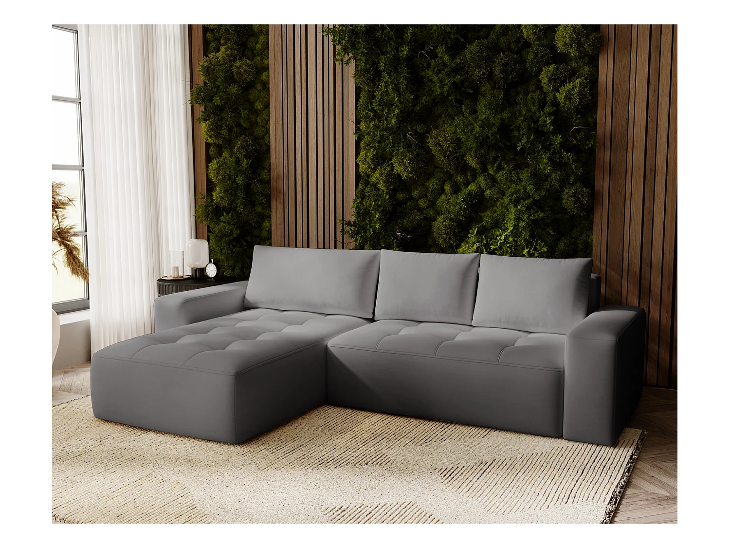 Emporius Nevada Canapé d'angle avec Rangement, Convertible - Tissu Velours, Canapé d'angle 250 cm, 4 Places - Gauche, Gris (Trinity 15)