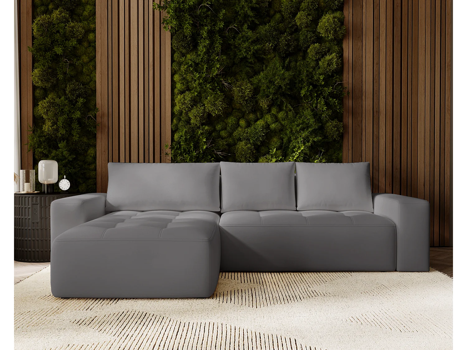 Emporius Nevada Hoekbank 250 cm met slaapfunctie et bedlade, links, fluweel grijs (Trinity 15)