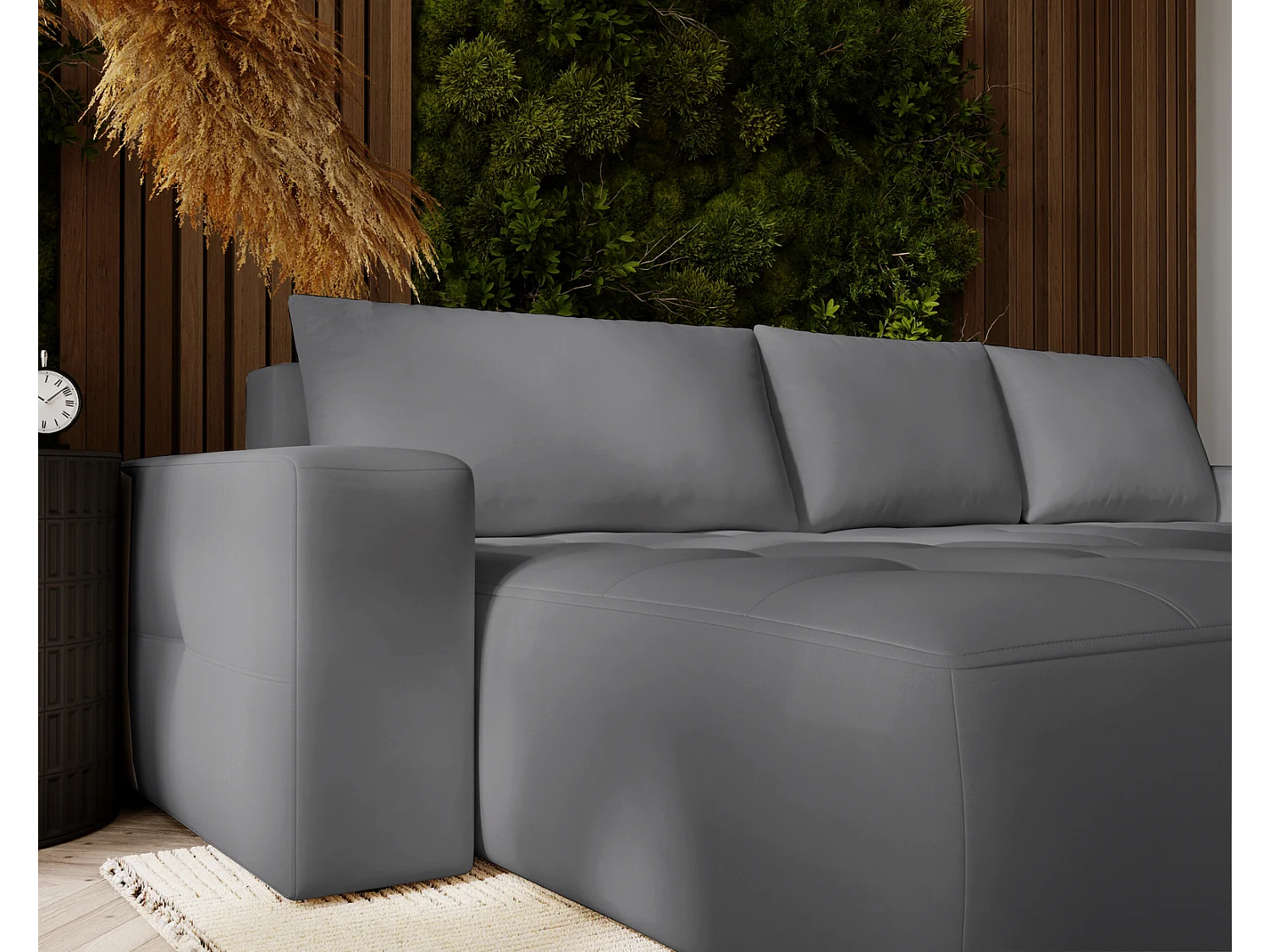 Emporius Nevada Hoekbank 250 cm met slaapfunctie et bedlade, links, fluweel grijs (Trinity 15)