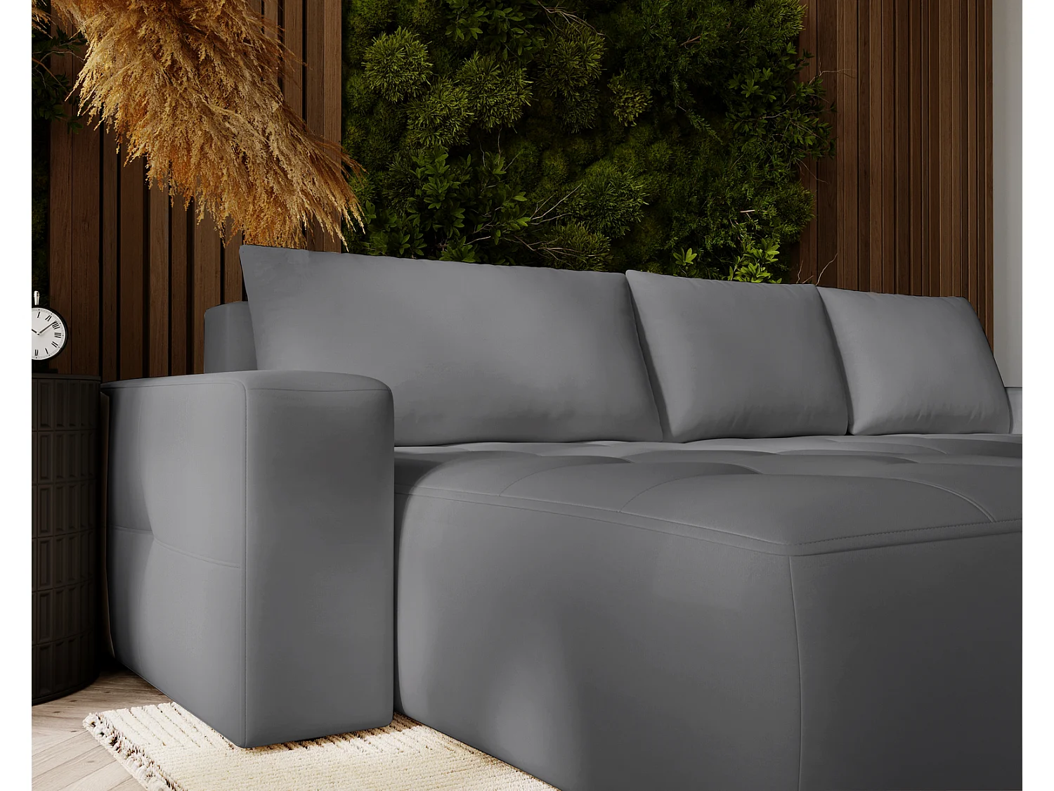 Canapé d'angle convertible 4 places avec rangement en tissu gris