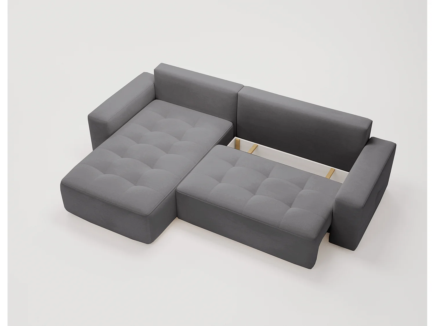 Canapé d'angle convertible 4 places avec rangement en tissu gris