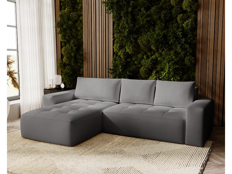 Emporius Nevada Canapé d'angle avec Rangement, Convertible - Tissu Velours, Canapé d'angle 250 cm, 4 Places - Gauche, Gris (Trinity 15)