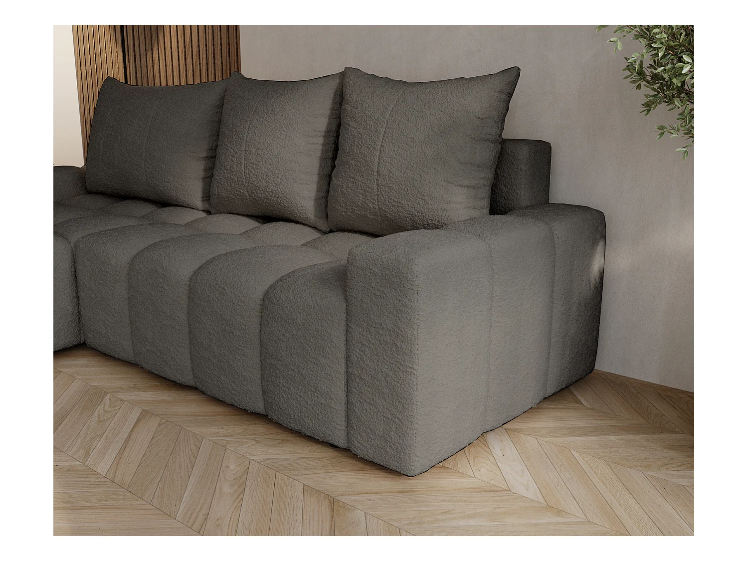 Emporius Wilson Hoekbank met slaapfunctie - slaapbank met bedlade, links, bouclé donkergrijs (Anthology 18)