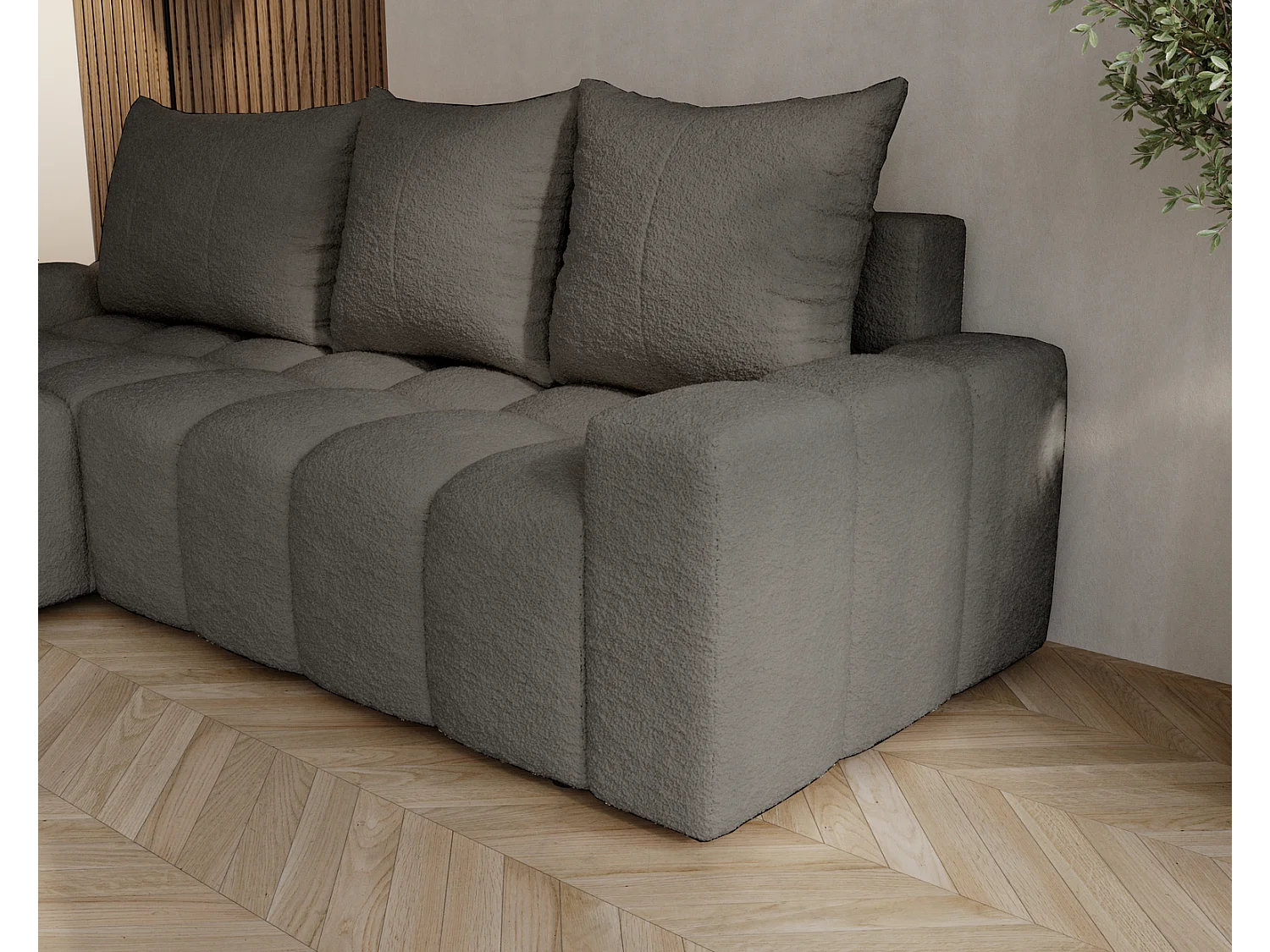 Emporius Wilson Hoekbank met slaapfunctie - slaapbank met bedlade, links, bouclé donkergrijs (Anthology 18)