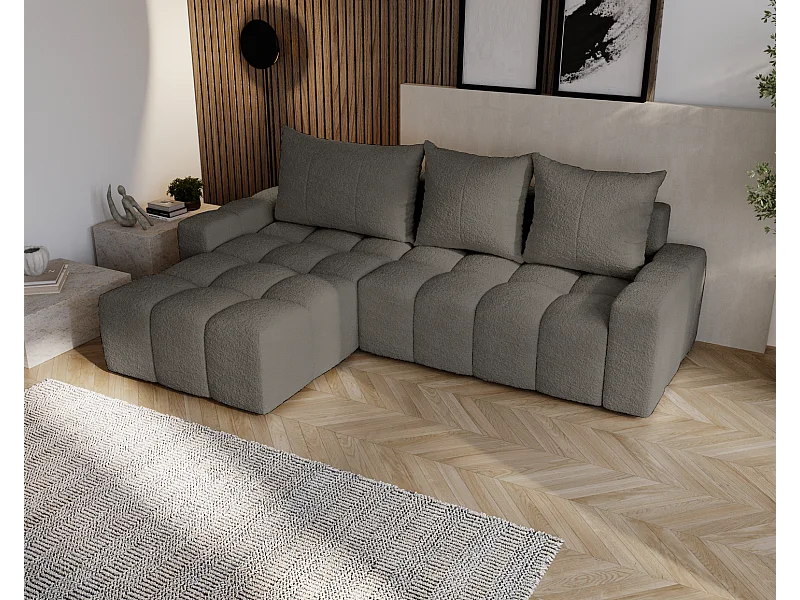 Emporius Wilson Canapé d'angle - Tissu Bouclé, Canapé 255 cm Convertible, Gauche - Gris foncé (Anthology 18)