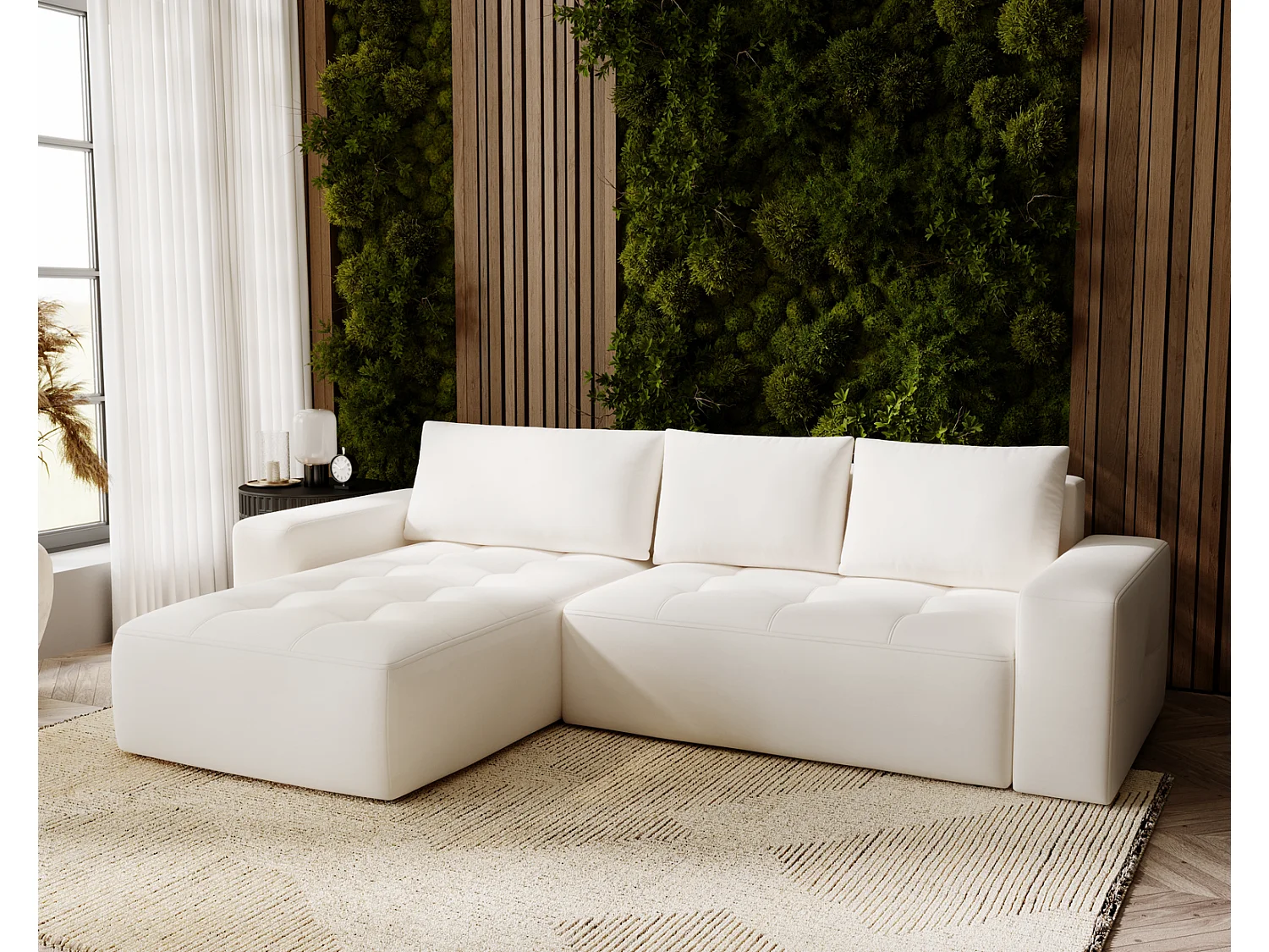 Emporius Nevada Canapé d'angle avec Rangement, Convertible - Tissu Velours, Canapé d'angle 250 cm, 4 Places - Gauche, Crème (Trinity 1)