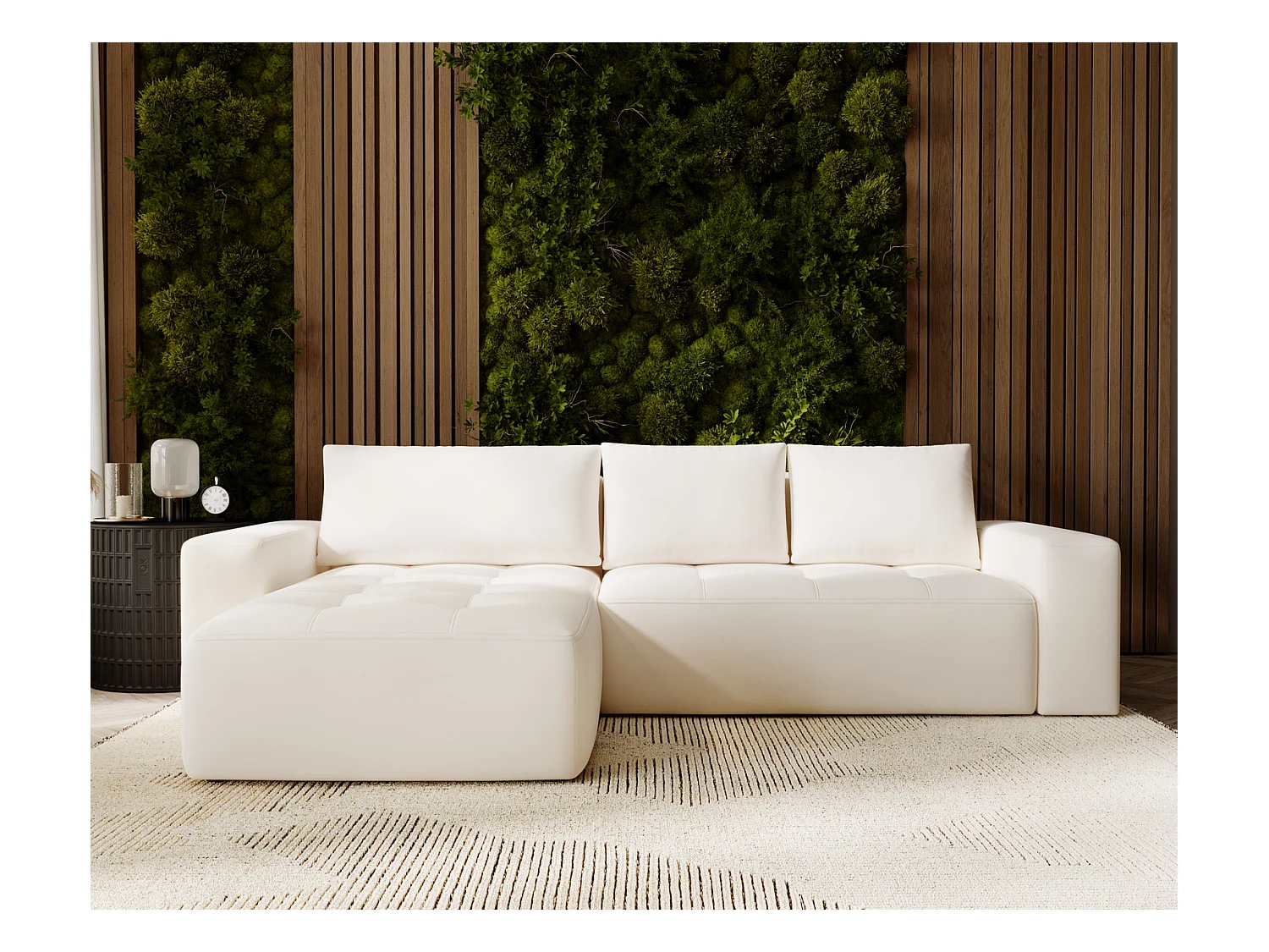 Emporius Nevada Canapé d'angle avec Rangement, Convertible - Tissu Velours, Canapé d'angle 250 cm, 4 Places - Gauche, Crème (Trinity 1)