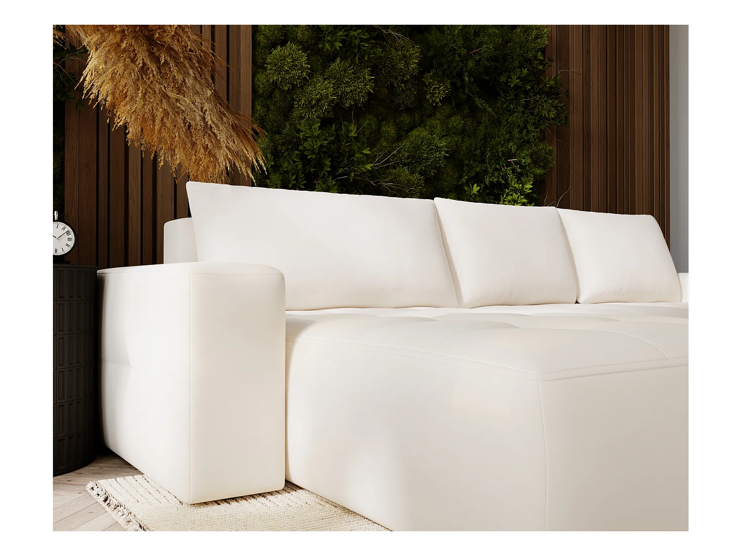 Emporius Nevada Canapé d'angle avec Rangement, Convertible - Tissu Velours, Canapé d'angle 250 cm, 4 Places - Gauche, Crème (Trinity 1)