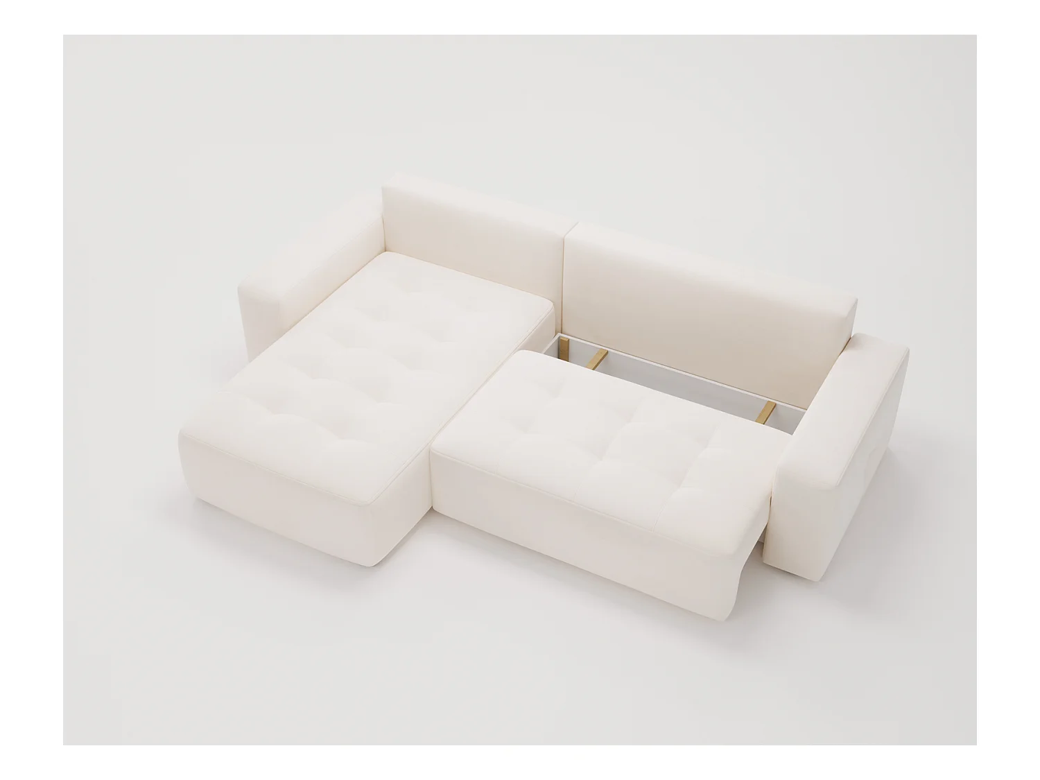 Emporius Nevada Canapé d'angle avec Rangement, Convertible - Tissu Velours, Canapé d'angle 250 cm, 4 Places - Gauche, Crème (Trinity 1)