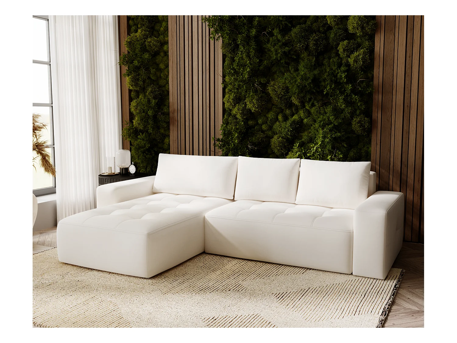 Emporius Nevada Canapé d'angle avec Rangement, Convertible - Tissu Velours, Canapé d'angle 250 cm, 4 Places - Gauche, Crème (Trinity 1)