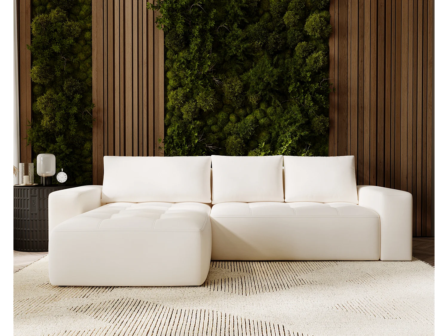 Emporius Nevada Hoekbank 250 cm met slaapfunctie et bedlade, links, fluweel crème (Trinity 1)