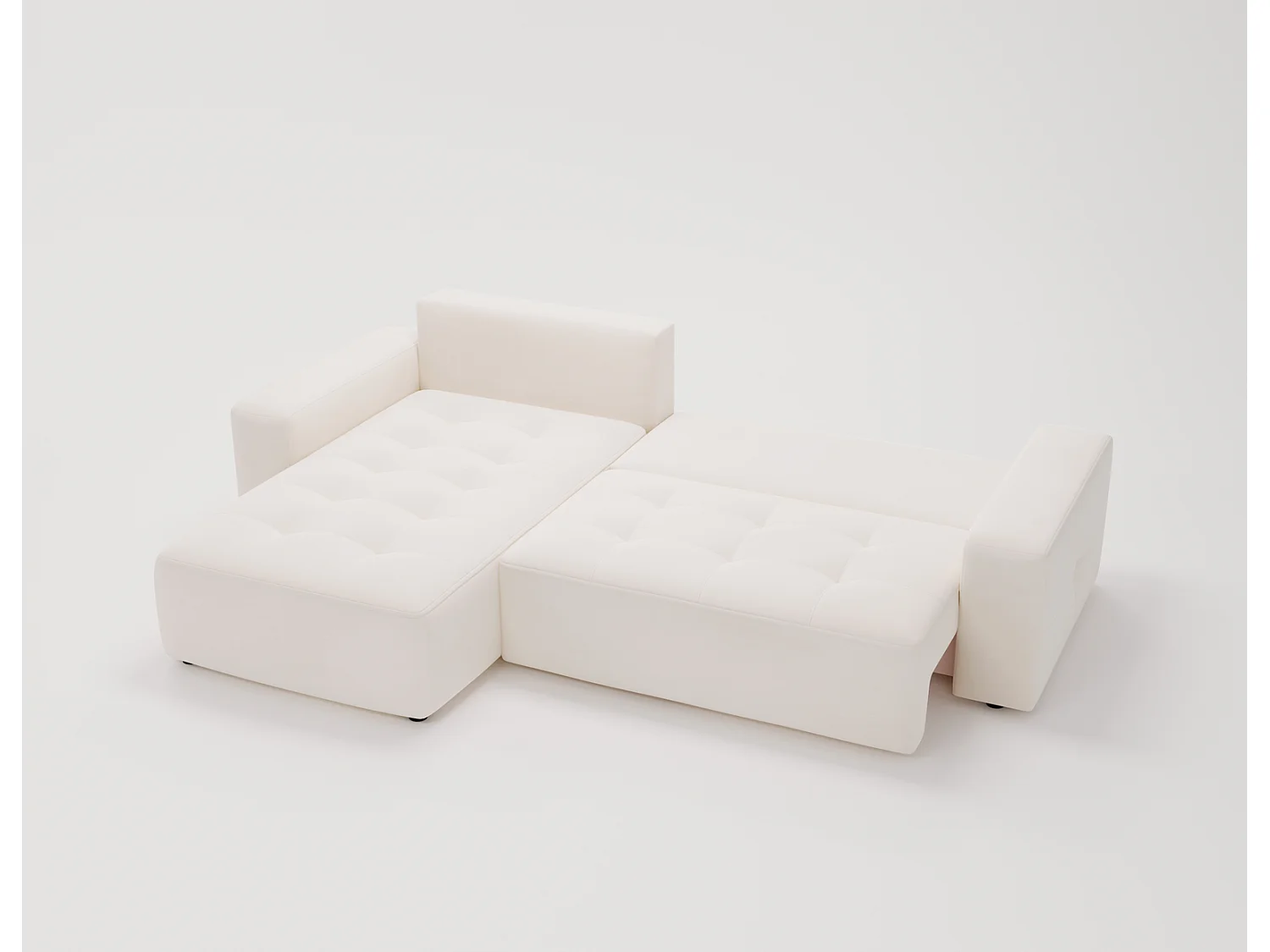 Canapé d'angle convertible 4 places en tissu capitonné crème