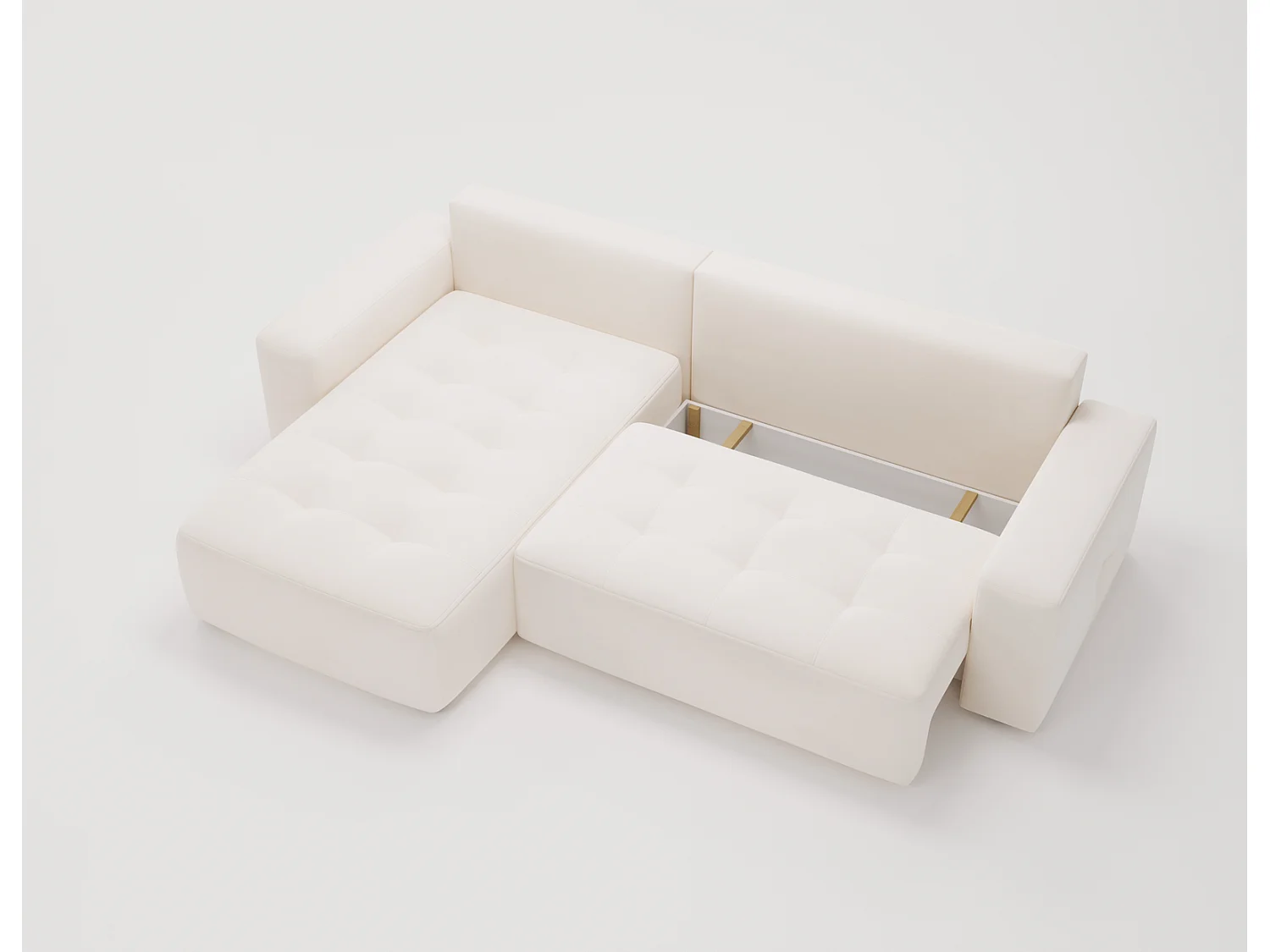 Canapé d'angle convertible 4 places en tissu capitonné crème
