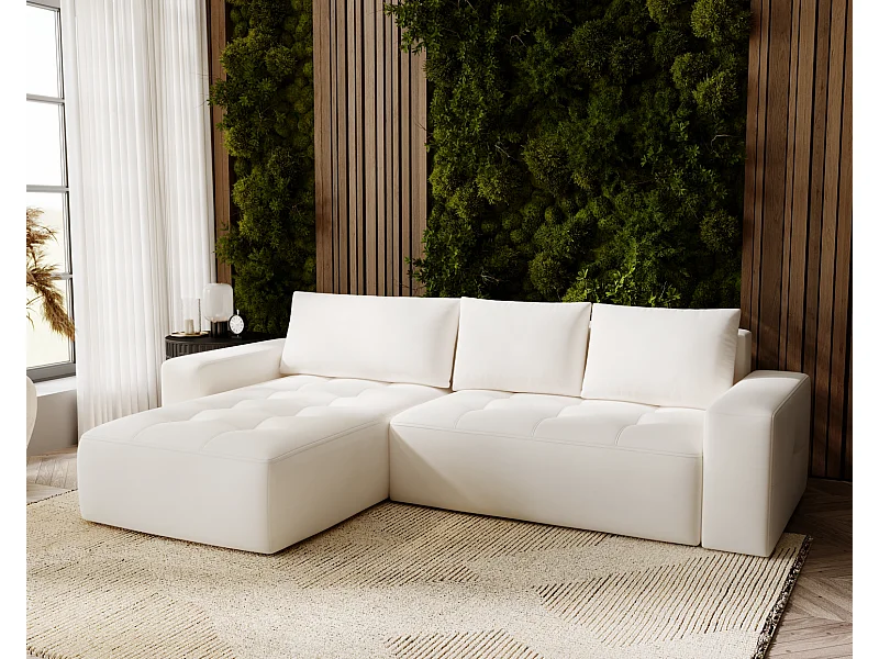 Emporius Nevada Canapé d'angle avec Rangement, Convertible - Tissu Velours, Canapé d'angle 250 cm, 4 Places - Gauche, Crème (Trinity 1)