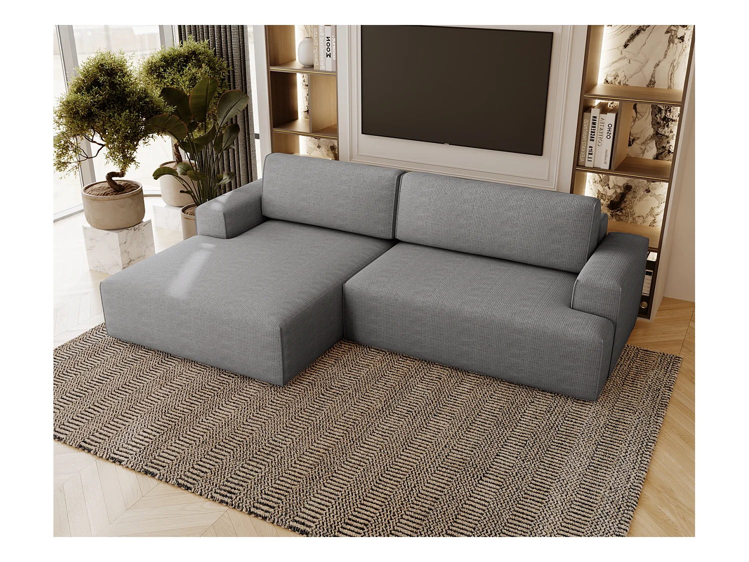 Emporius Boston narożnik rozkładany do salonu - sofa z funkcją spania, mały narożnik, pojemnik na pościel, lewostronny - narożnik szary (Memphis 18)