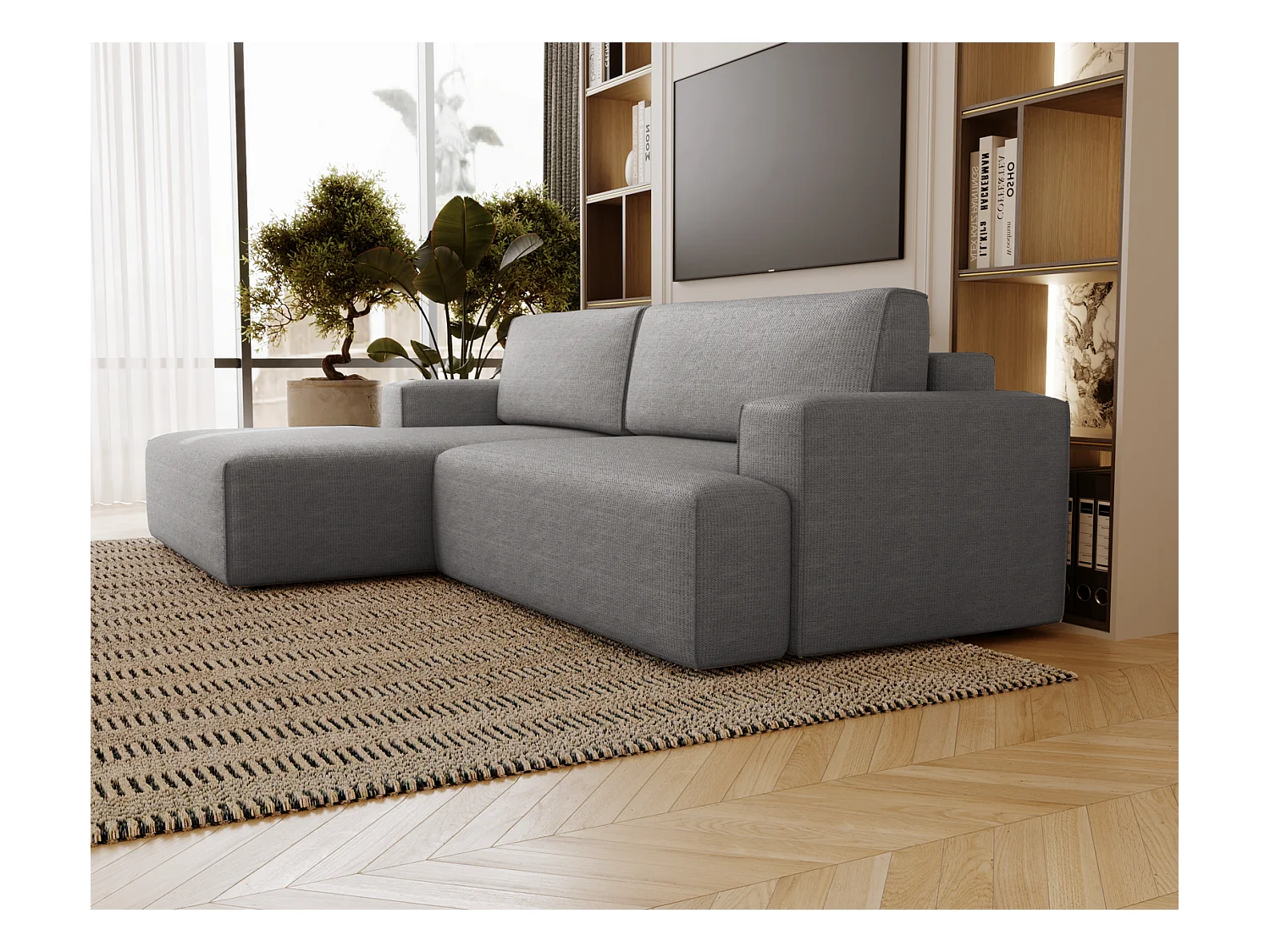 Emporius Boston narożnik rozkładany do salonu - sofa z funkcją spania, mały narożnik, pojemnik na pościel, lewostronny - narożnik szary (Memphis 18)