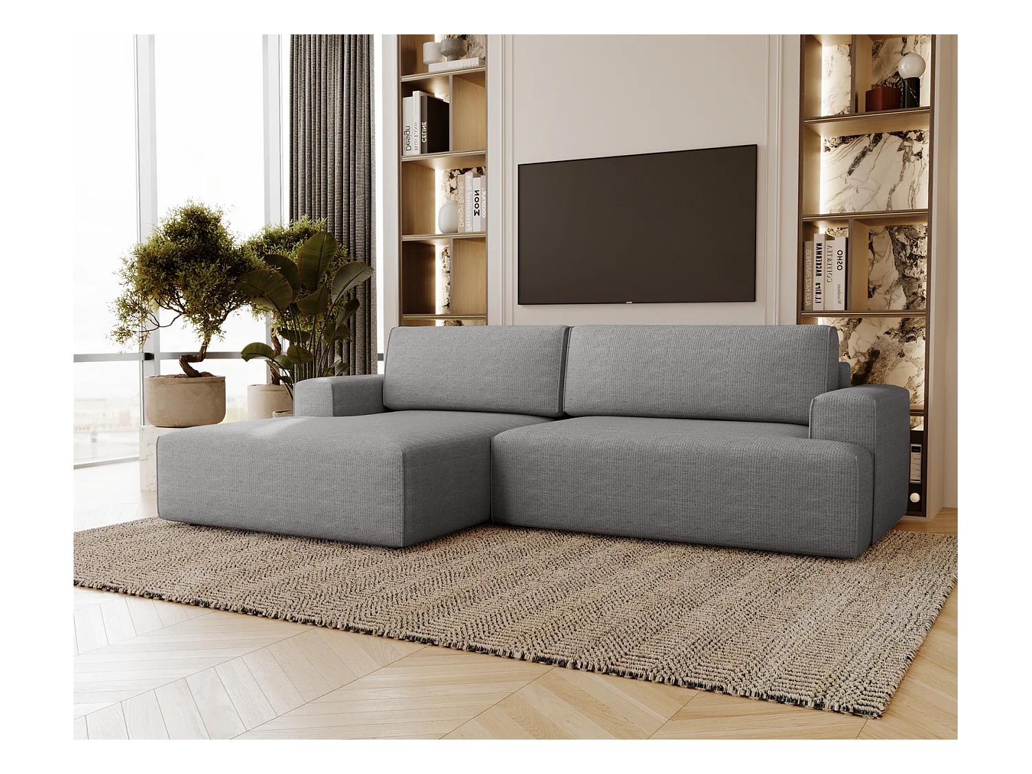 Emporius Boston Canapé d'Angle Convertible 270 cm - Canapé-lit, Sofa avec Rangement, 4 Places - Canapé d'Angle Forme L, Gauche, Gris (Memphis 18)