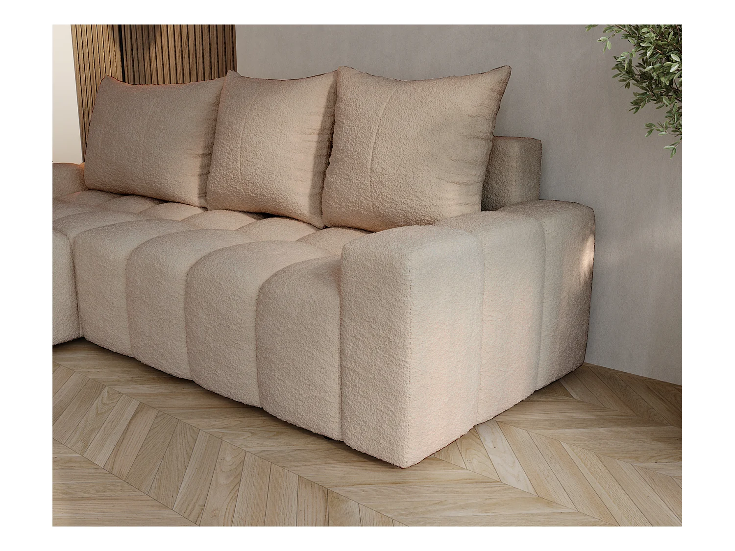 Emporius Wilson Hoekbank met slaapfunctie - slaapbank met bedlade, links, bouclé beige (Anthology 3)