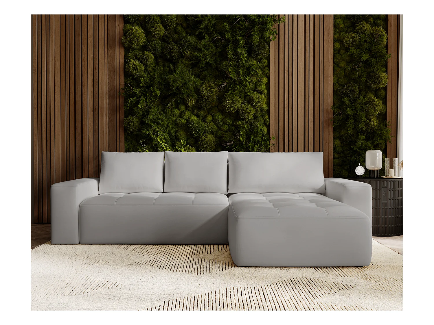 Emporius Nevada Canapé d'angle avec Rangement, Convertible - Tissu Velours, Canapé d'angle 250 cm, 4 Places - Droite, Gris clair (Trinity 14)