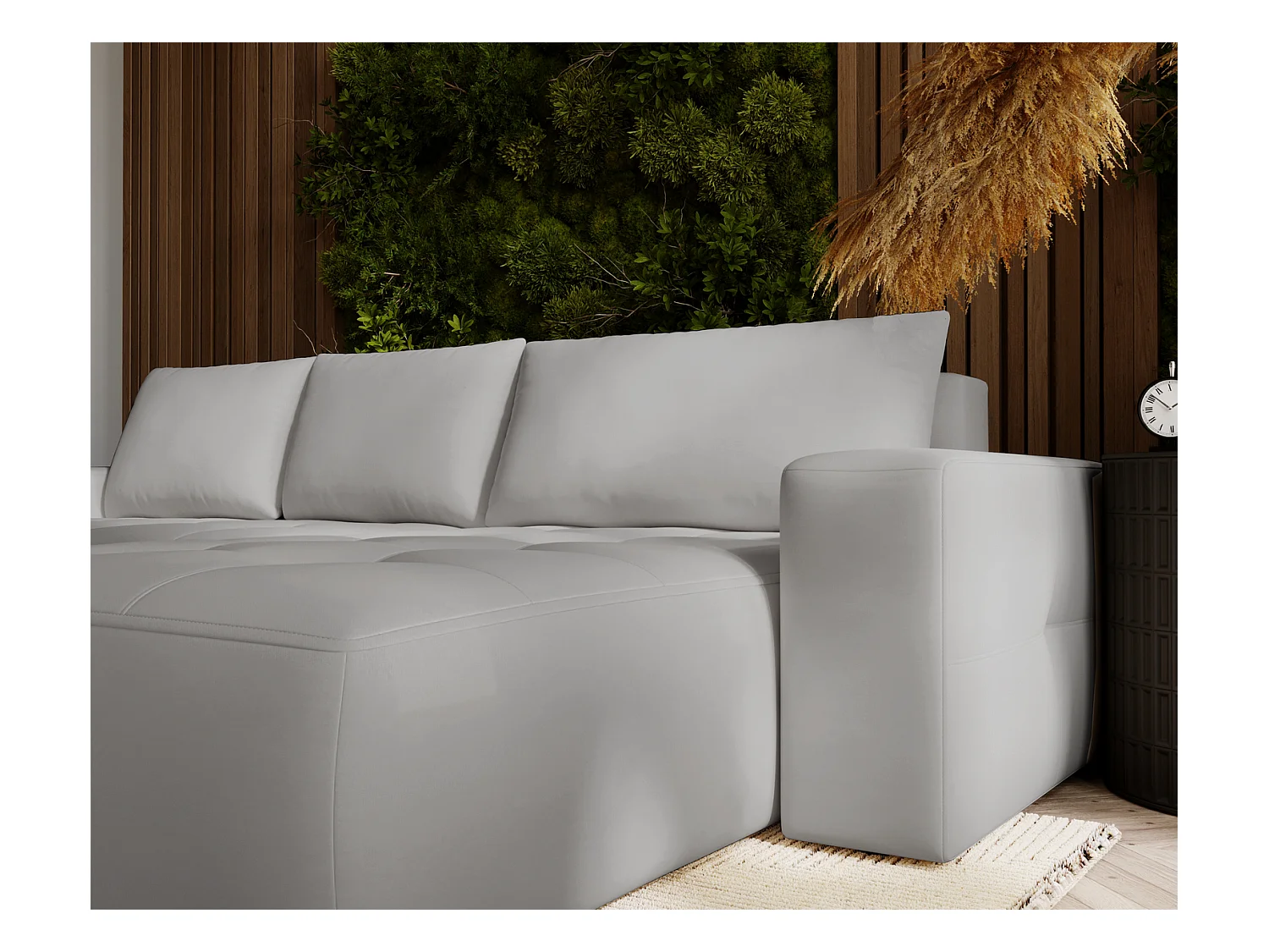 Emporius Nevada Canapé d'angle avec Rangement, Convertible - Tissu Velours, Canapé d'angle 250 cm, 4 Places - Droite, Gris clair (Trinity 14)