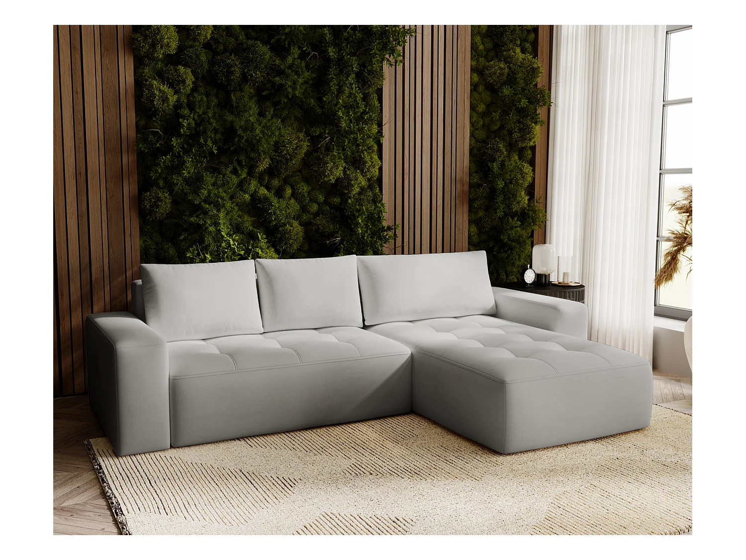 Emporius Nevada Hoekbank 250 cm met slaapfunctie et bedlade, rechts, fluweel lichtgrijs (Trinity 14)