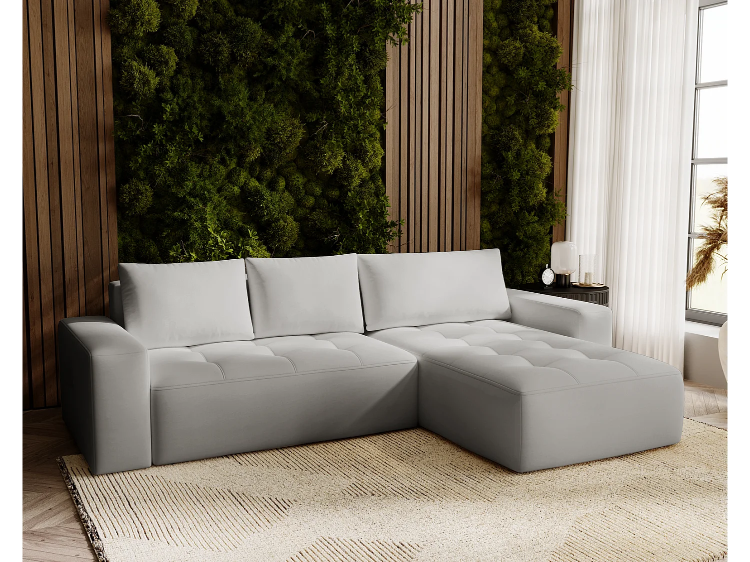 Emporius Nevada Hoekbank 250 cm met slaapfunctie et bedlade, rechts, fluweel lichtgrijs (Trinity 14)