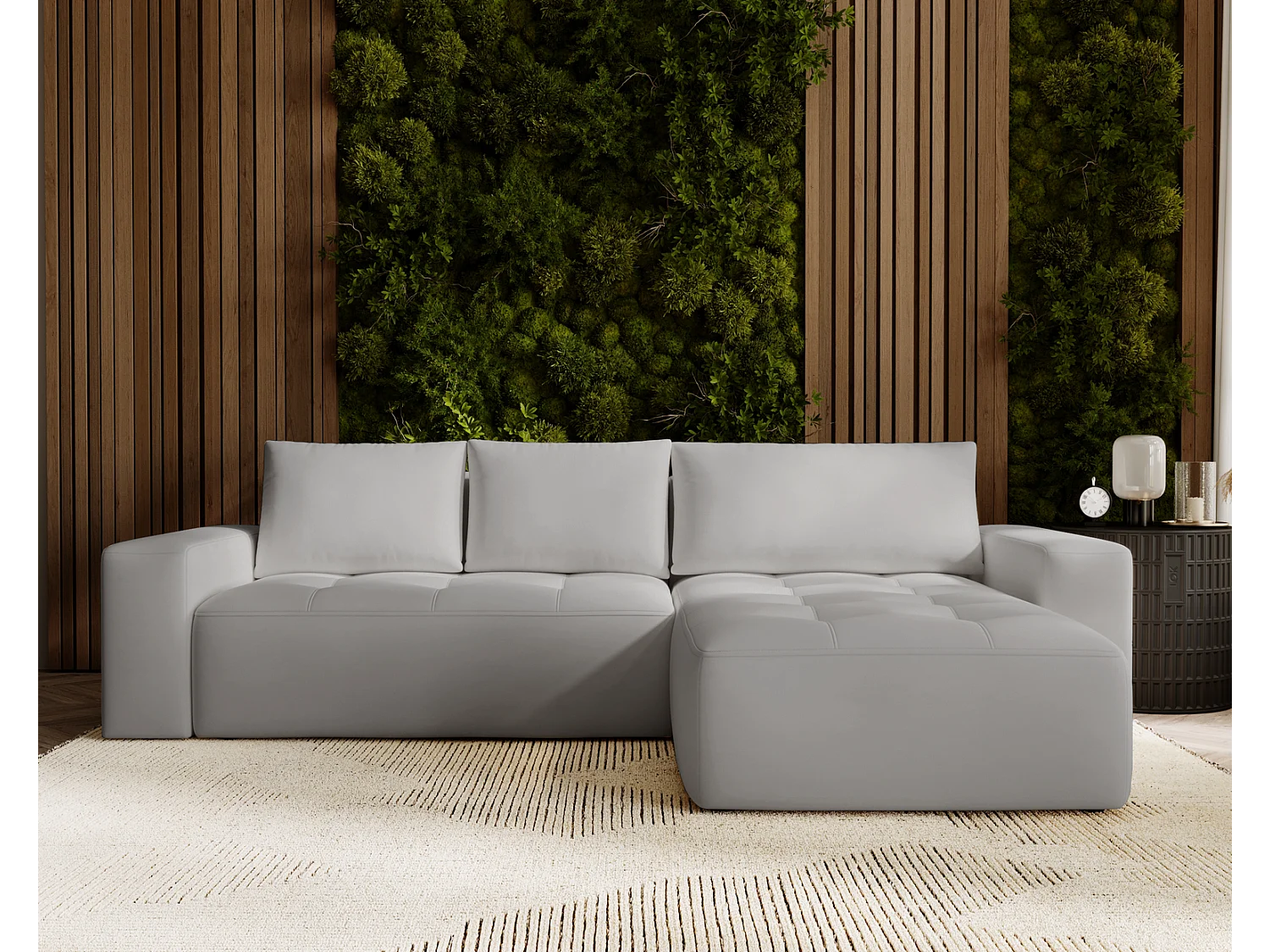 Emporius Nevada Hoekbank 250 cm met slaapfunctie et bedlade, rechts, fluweel lichtgrijs (Trinity 14)