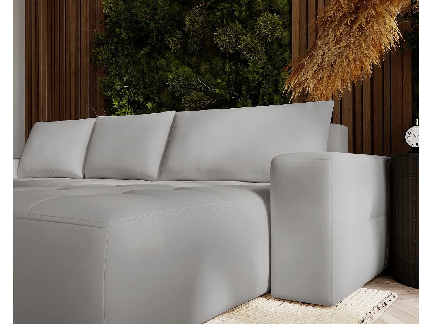 Emporius Nevada Hoekbank 250 cm met slaapfunctie et bedlade, rechts, fluweel lichtgrijs (Trinity 14)