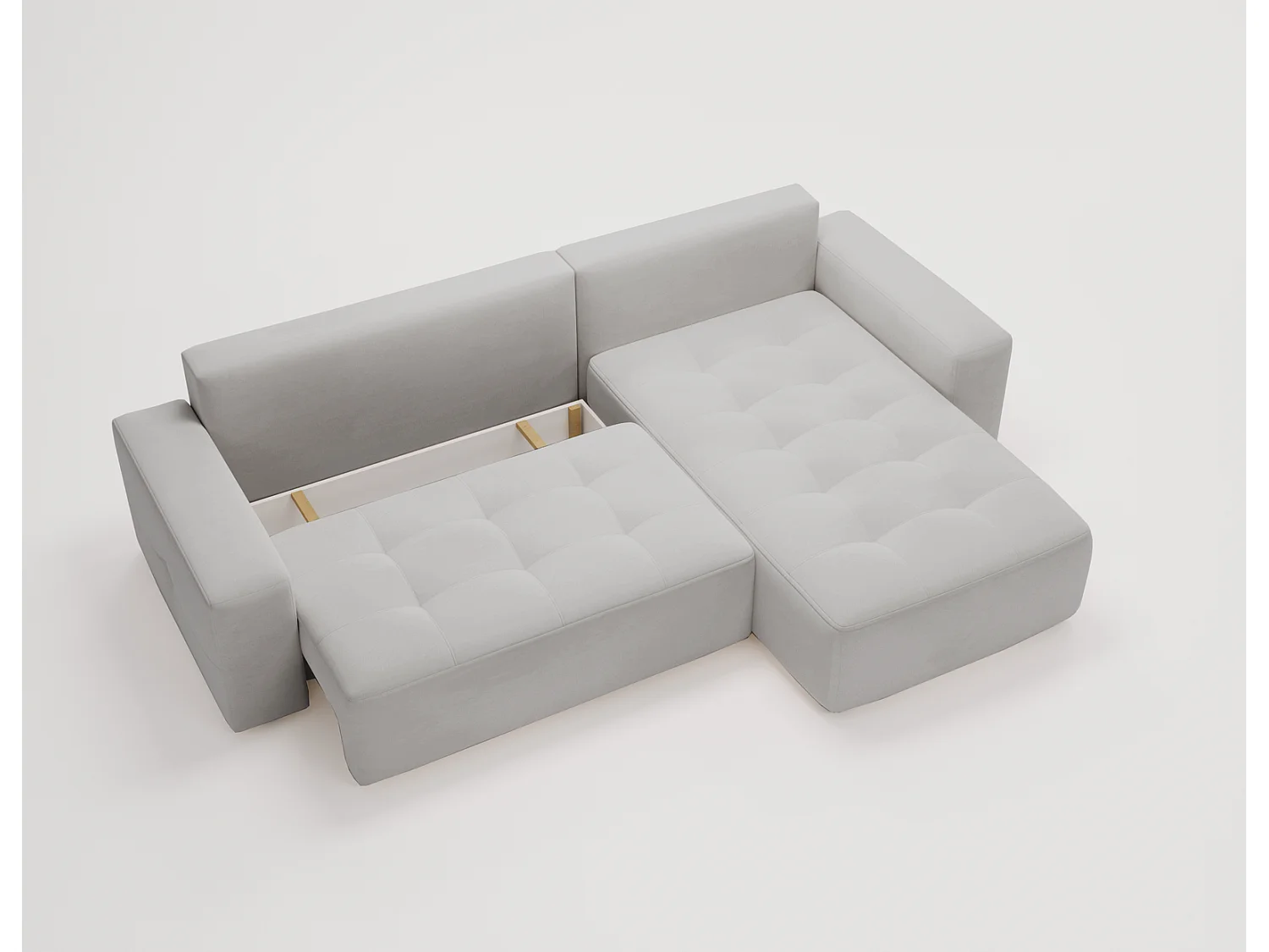 Canapé d'angle convertible 4 places en tissu gris clair EMPORIUS