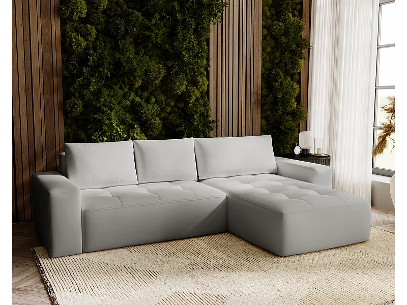 Emporius Nevada Canapé d'angle avec Rangement, Convertible - Tissu Velours, Canapé d'angle 250 cm, 4 Places - Droite, Gris clair (Trinity 14)