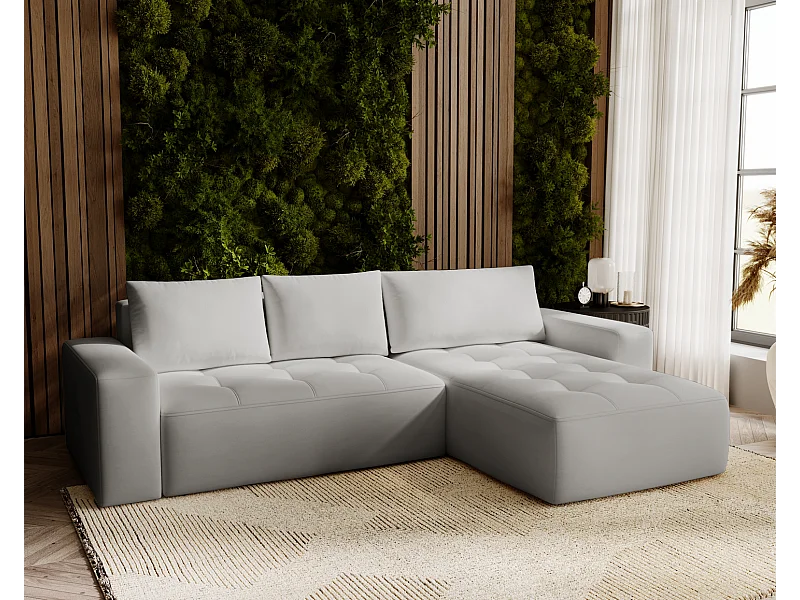 Emporius Nevada Canapé d'angle avec Rangement, Convertible - Tissu Velours, Canapé d'angle 250 cm, 4 Places - Droite, Gris clair (Trinity 14)