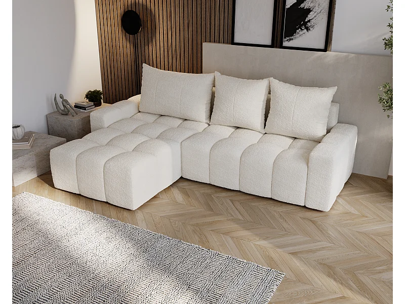 Emporius Wilson Canapé d'angle - Tissu Bouclé, Canapé 255 cm Convertible, Gauche - Crème (Anthology 1)