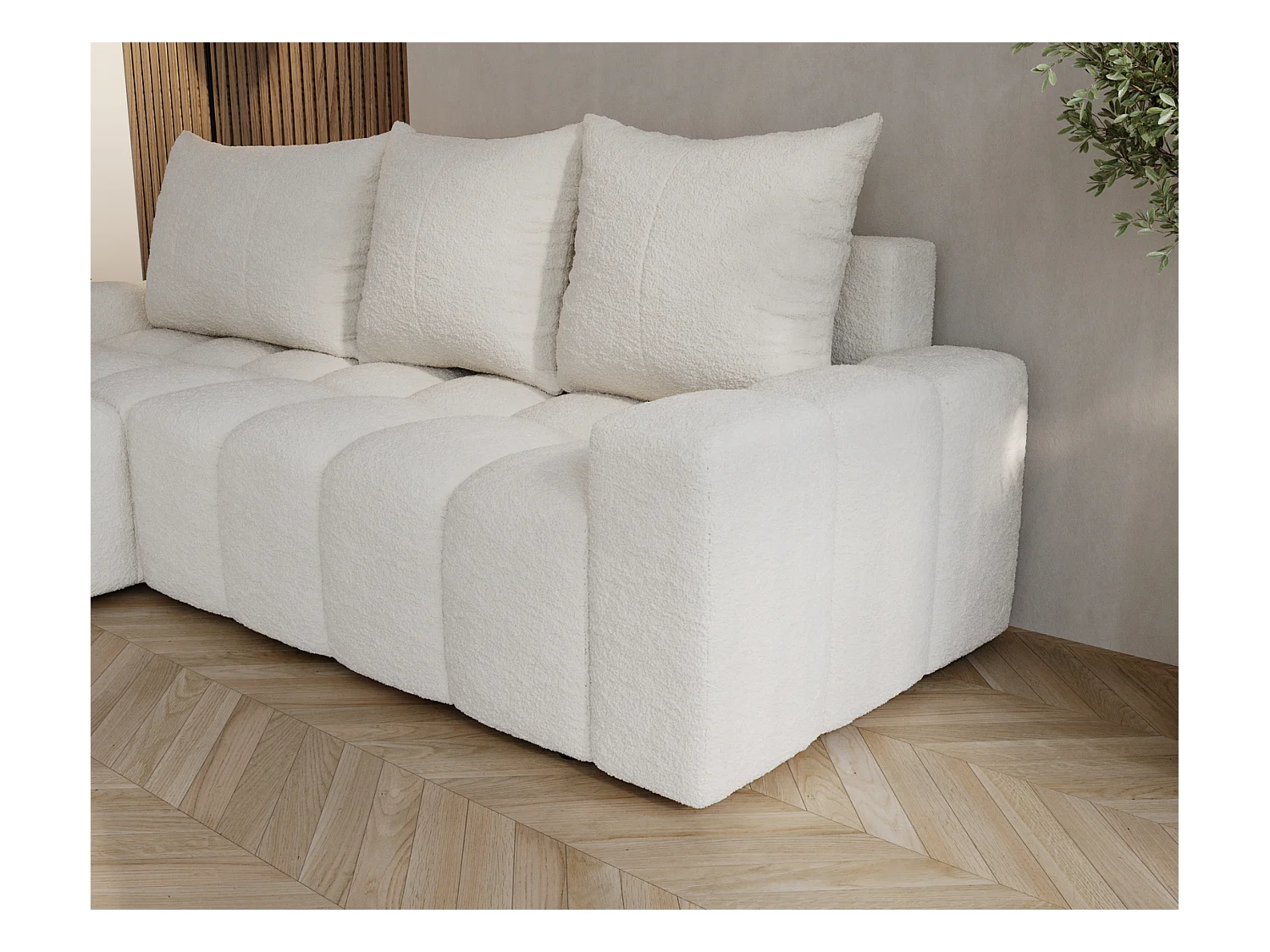 Emporius Wilson Hoekbank met slaapfunctie - slaapbank met bedlade, links, bouclé crème (Anthology 1)