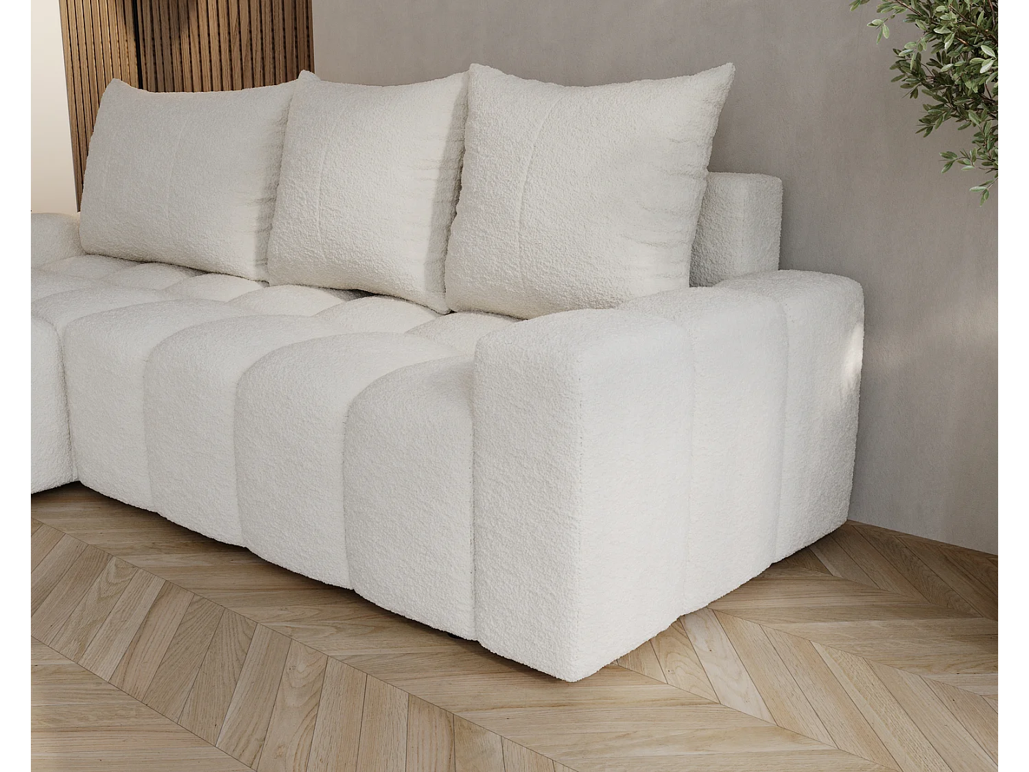 Emporius Wilson Hoekbank met slaapfunctie - slaapbank met bedlade, links, bouclé crème (Anthology 1)