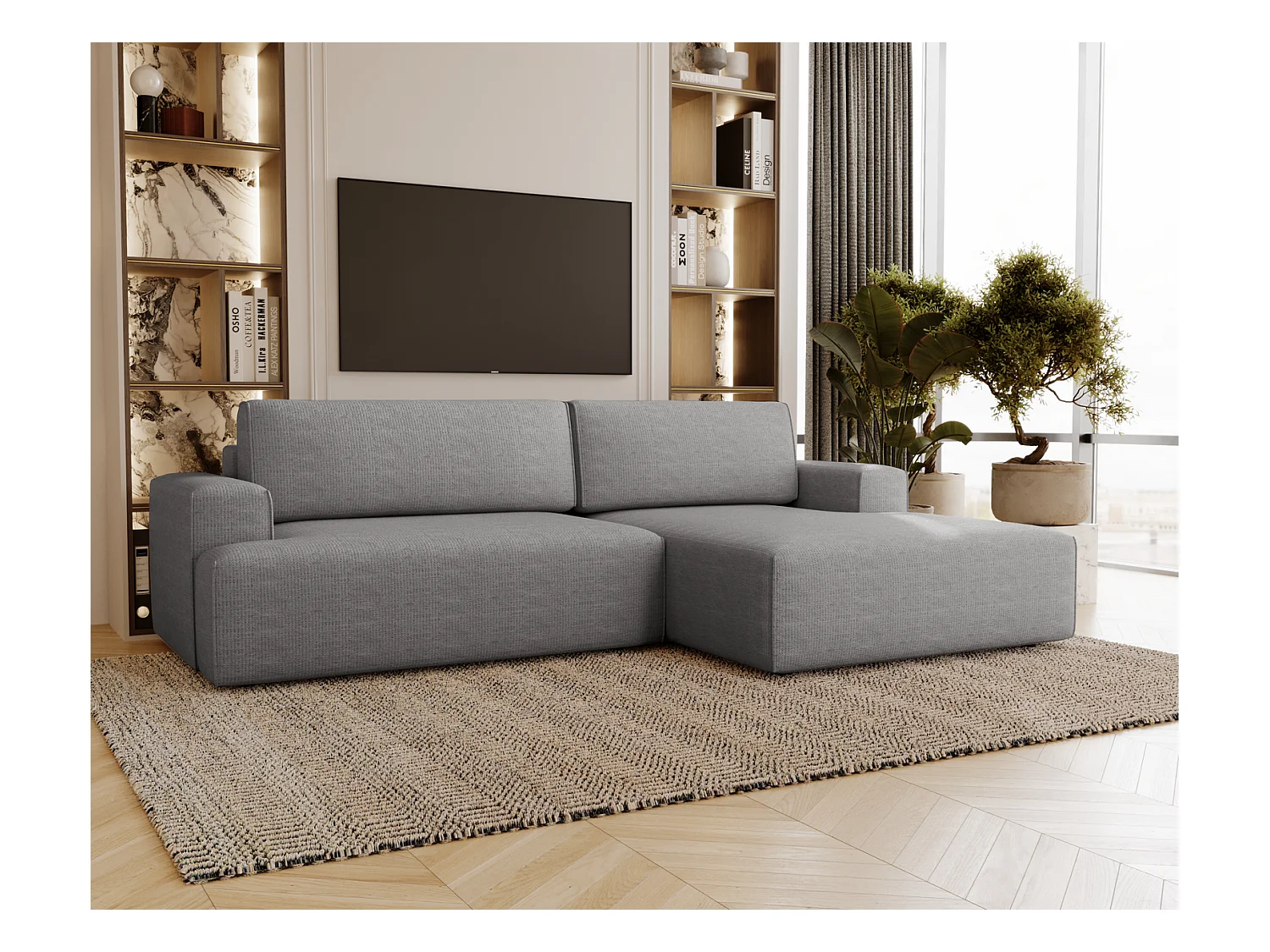 Emporius Boston Canapé d'Angle Convertible 270 cm - Canapé-lit, Sofa avec Rangement, 4 Places - Canapé d'Angle Forme L, Droite, Gris (Memphis 18)
