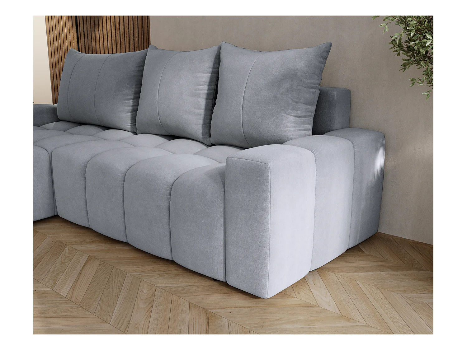 Emporius Wilson Canapé d'angle - Tissu Velours, Canapé 255 cm Convertible, Gauche - Gris clair (Amor Velvet 4318)