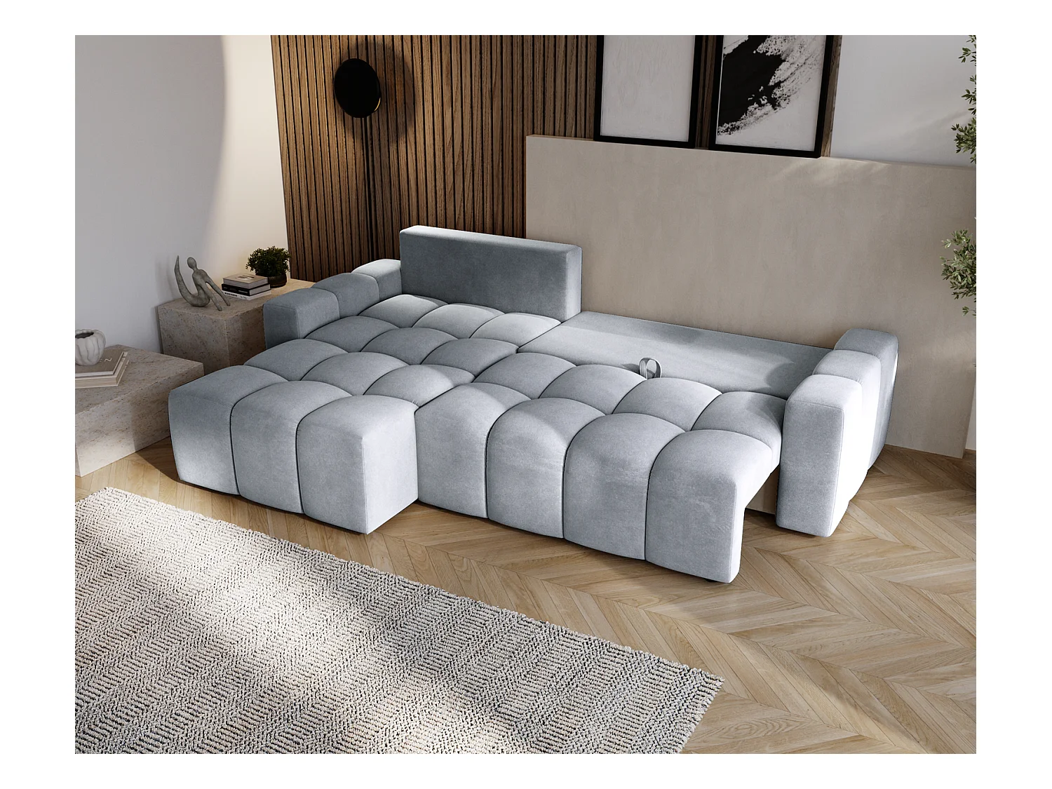 Emporius Wilson Canapé d'angle - Tissu Velours, Canapé 255 cm Convertible, Gauche - Gris clair (Amor Velvet 4318)