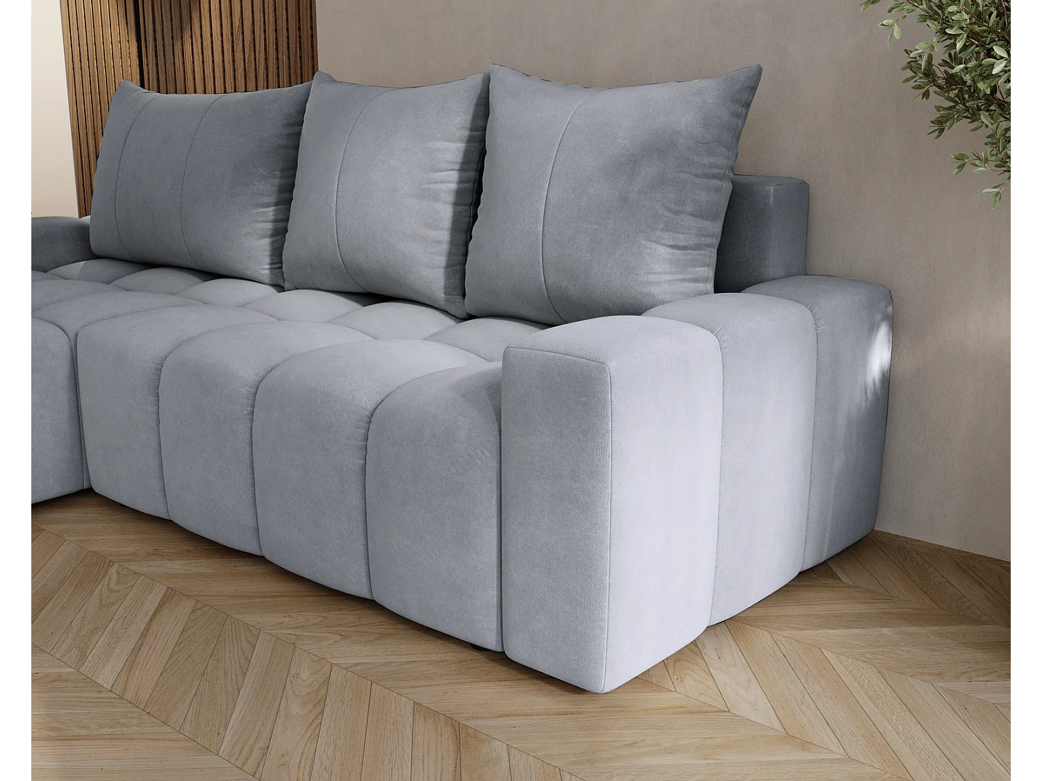 Emporius Wilson Canapé d'angle - Tissu Velours, Canapé 255 cm Convertible, Gauche - Gris clair (Amor Velvet 4318)