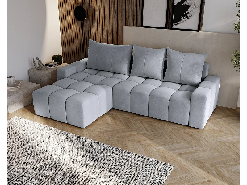 Emporius Wilson Canapé d'angle - Tissu Velours, Canapé 255 cm Convertible, Gauche - Gris clair (Amor Velvet 4318)