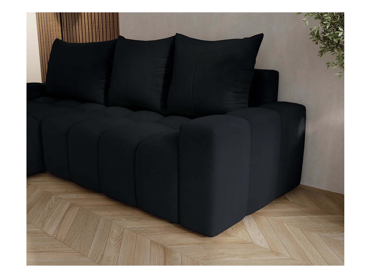 Emporius Wilson Canapé d'angle - Tissu Velours, Canapé 255 cm Convertible, Gauche - Noir (Amor Velvet 4322)