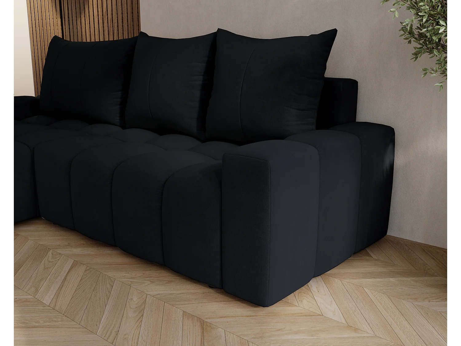 Emporius Wilson Canapé d'angle - Tissu Velours, Canapé 255 cm Convertible, Gauche - Noir (Amor Velvet 4322)