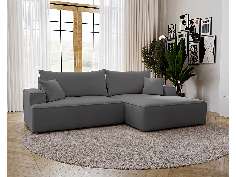 Emporius Dallas Canapé d'angle 270 cm, Convertible, Tissu Velours - Droite, Gris (Komodo 21)