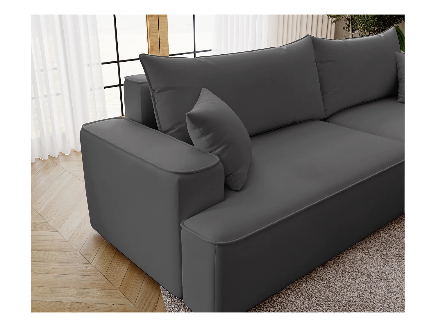 Emporius Dallas Canapé d'angle 270 cm, Convertible, Tissu Velours - Droite, Gris (Komodo 21)