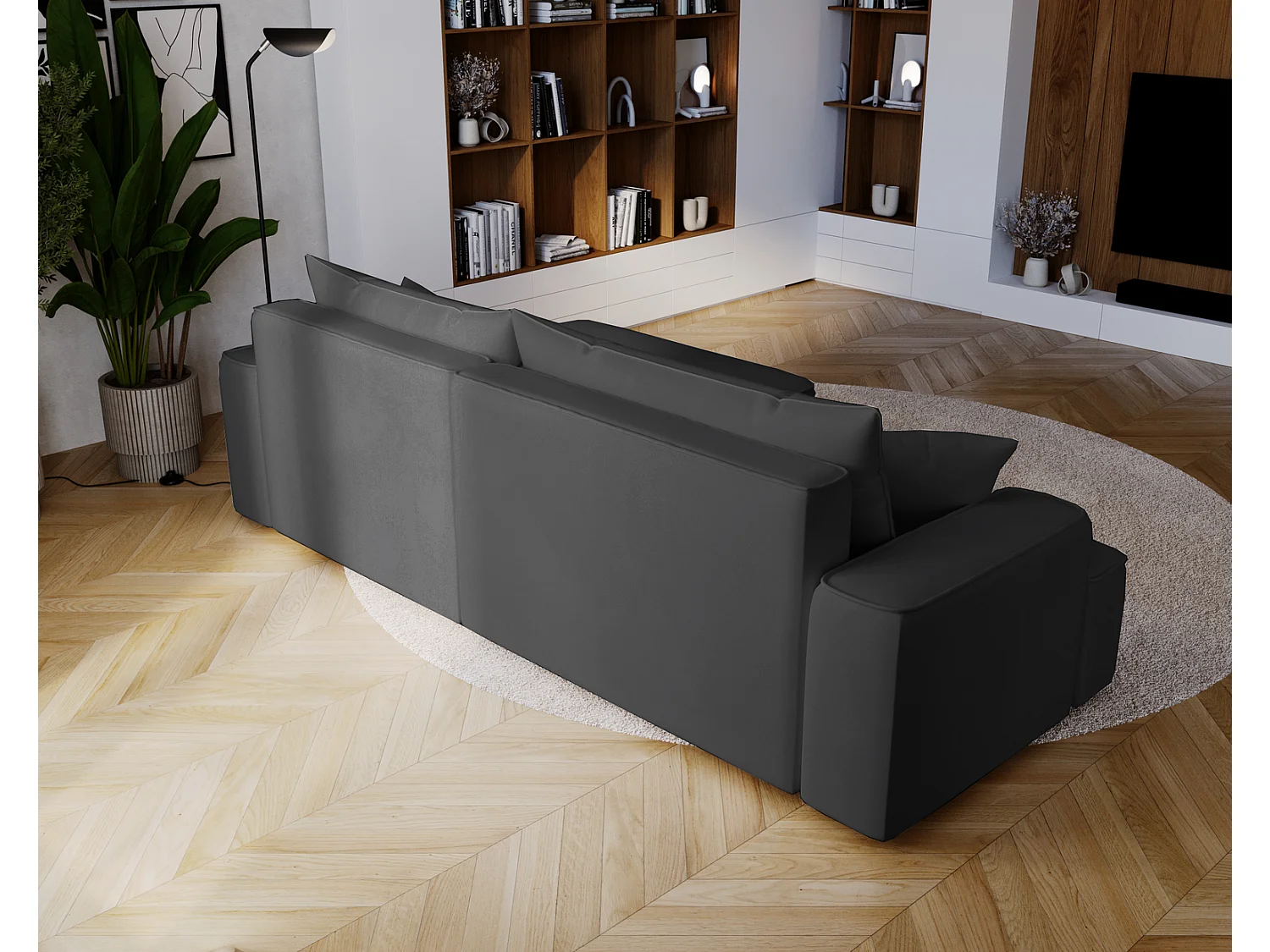 Emporius Dallas Canapé d'angle 270 cm, Convertible, Tissu Velours - Droite, Gris (Komodo 21)