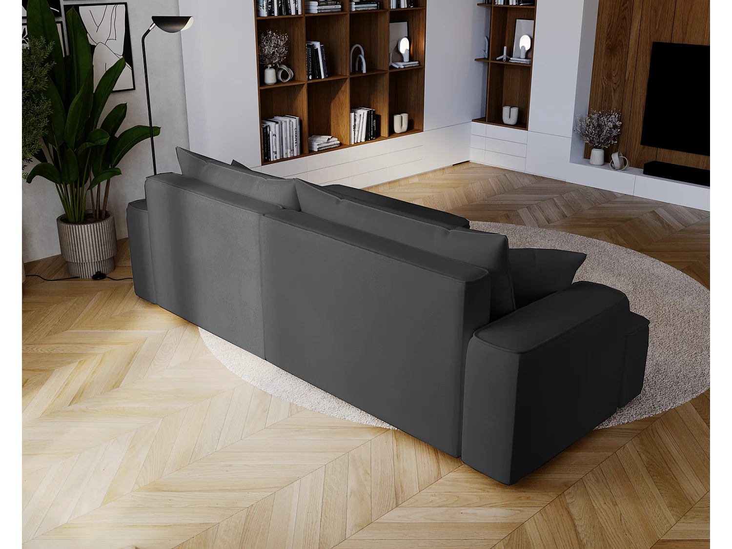 Emporius Dallas Hoekbank L-Vorm - slaapfunctie en bedlade, rechts - Sofa 250 cm, fluweel grijs (Komodo 21)