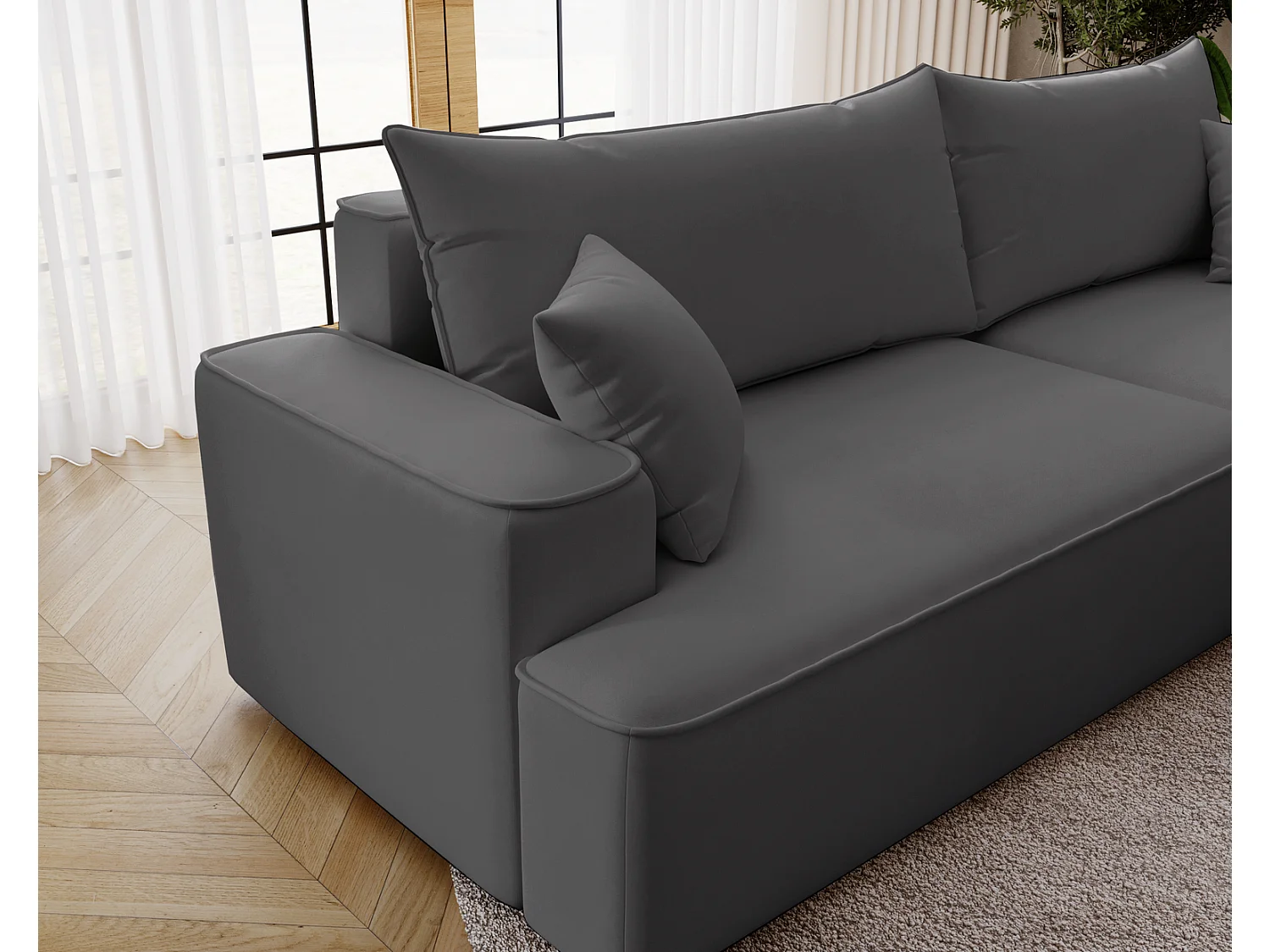 Canapé d'angle convertible Dallas, 270 cm, velours, droit, gris