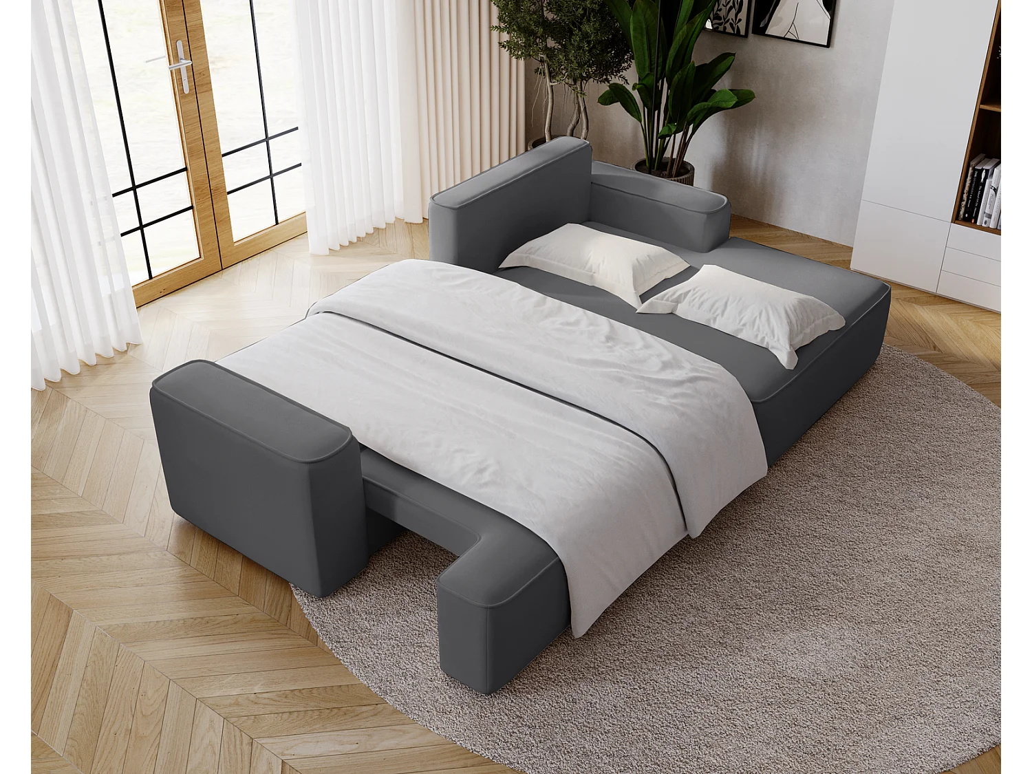 Canapé d'angle convertible Dallas, 270 cm, velours, droit, gris