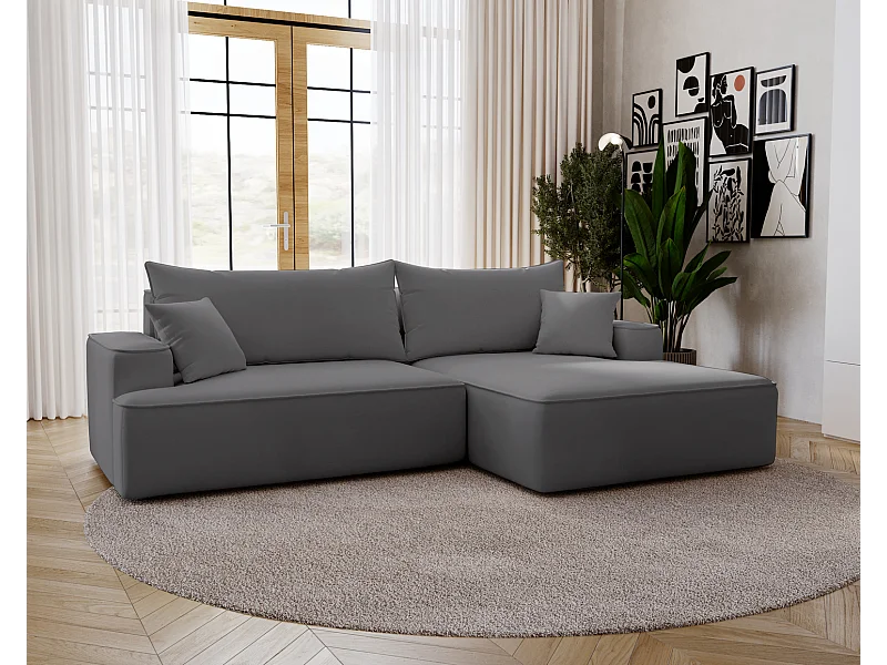 Emporius Dallas Canapé d'angle 270 cm, Convertible, Tissu Velours - Droite, Gris (Komodo 21)