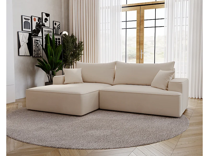 Emporius Dallas Canapé d'angle 270 cm, Convertible, Tissu Velours - Gauche, Beige (Komodo 11)